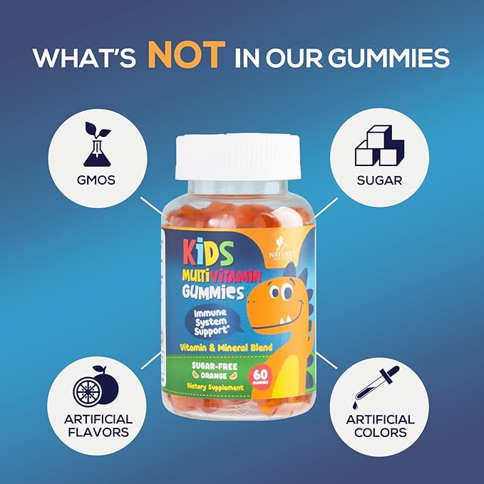 Multivitamin for Kids Gummies - Daily Kids Vitamins with Vitamin D3, C, B12, B6, A & Zinc for Immune Support, Chewable Multivitamin Gummy for Toddlers & Children, Orange Flavor, Non-GMO - 60 Gummies