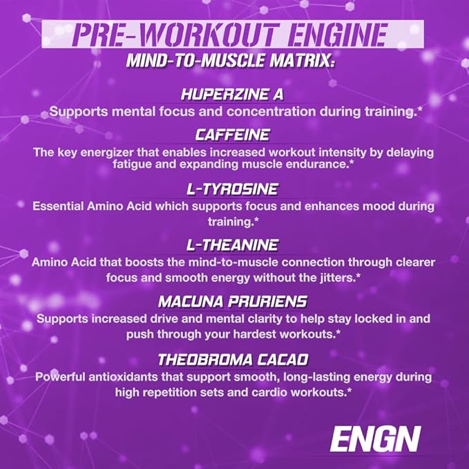 Evlution EVL Intense Pre Workout with Creatine - ENGN Energizing Pre Workout for Men Powder Drink for Lasting Energy Focus and Recovery - with Beta Alanine Caffeine and L Theanine - Furious Grape