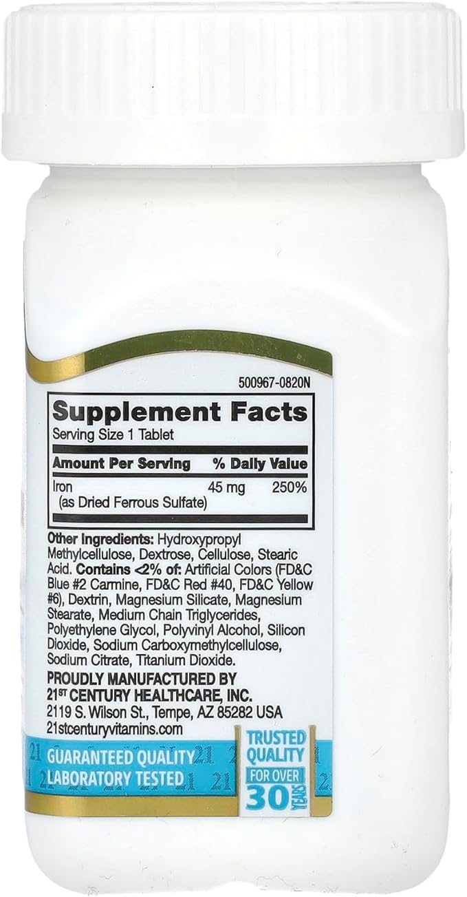 21st Century Slow Release Iron Tablets, 60 Count
