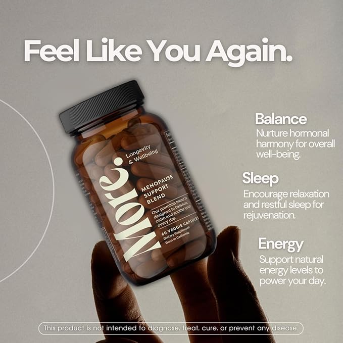 More. Longevity & Wellbeing Menopause Support – Potent Extract-Based Formula for Night Sweats, hot Flashes, and Balance. Hormone Free. No fillers. Third-Party Tested. 60 Capsules.