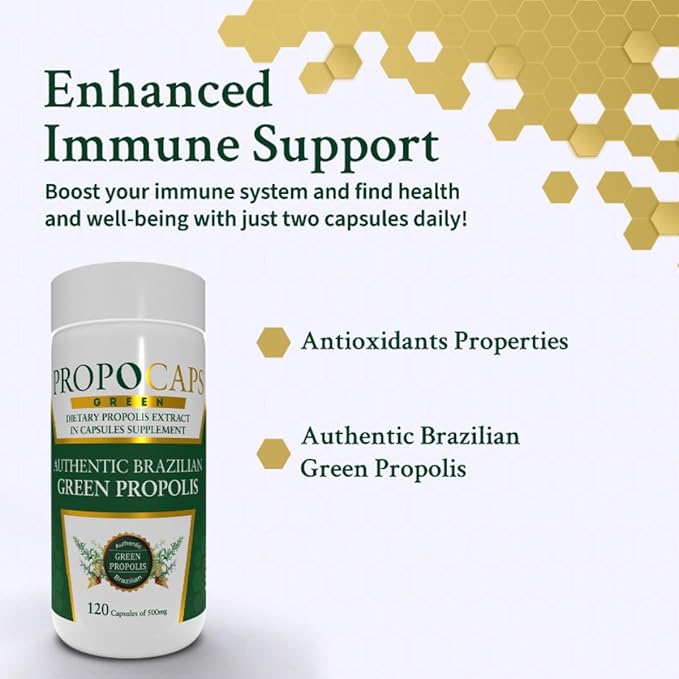 Beelife Green Propolis Capsules- 100% Green Propolis and Bee Pollen Capsule Supplement- Propolis Extract, Authentic Brazilian Green Propolis Capsules - Certified ISO 22000, Kosher (120 Capsules)
