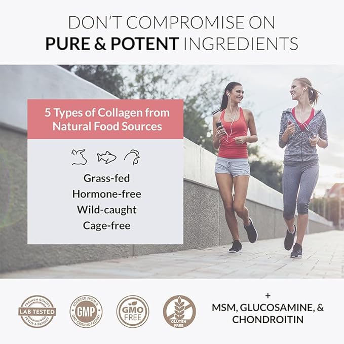 Alaya Multi Collagen Powder - Supports Hair, Skin, Nails & Bone Health for Women and Men - 5 Types Hydrolyzed Collagen Peptides Protein Powder Supplement with MSM + Glucosamine (20 Serving)