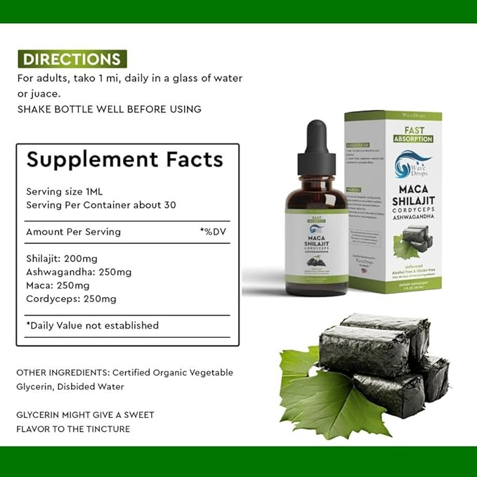 Maca, Shilajit, Cordyceps, Ashwagandha Liquid Drops | All Natural Ingredients | Promotes Relaxation,Supports Sleep and Cognitive Function | 1 Fl Oz