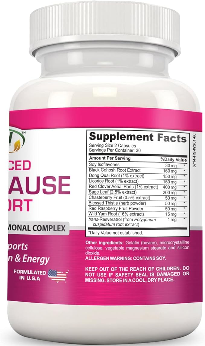 Advanced Menopause Support - Natural Female Hormonal Complex for Hot Flashes, Mood Swings & Vaginal Dryness - Black Cohosh, Soy Isoflavones & Herbal Extract Formula - Does Not Include Hormones