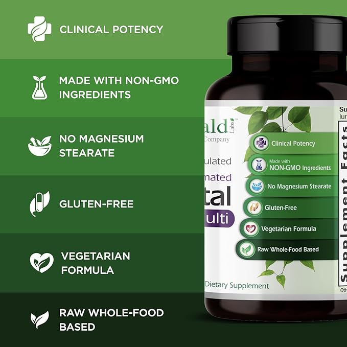 EMERALD LABS Prenatal Clinical Multi - Prenatal Multivitamin with Methylfolate, Albion Chelated Gentle Iron, Whole-Food Ingredients & More - Soy & Gluten-Free - 120 Vegetable Capsules (30-Day Supply)