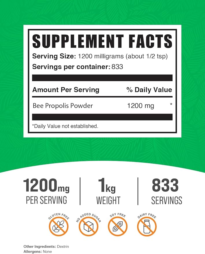 BulkSupplements.com Bee Propolis Powder - Bee Propolis Supplement, Superfood Supplement - Natural & Gluten Free, 1.2g per Serving, 1kg (2.2 lbs) (Pack of 1)