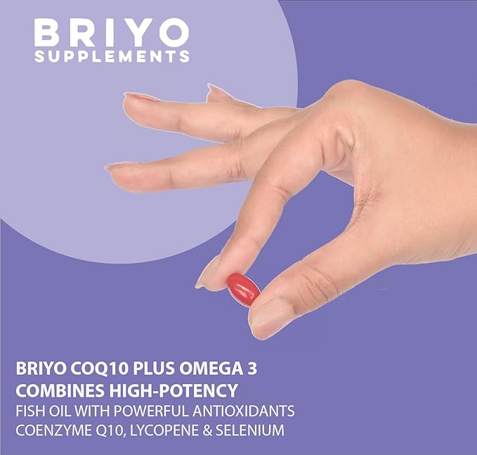 Briyo Highly absorbable CoQ10 100 mg Plus Omega-3 with Natural Form of Lycopene and Selenium, Heart Health Supplement (90 softgels)
