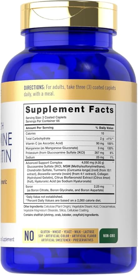 Carlyle Glucosamine Chondroitin MSM Turmeric | 4050 mg | 200 Count | Advanced Triple Strength Supplement | Non-GMO & Gluten Free