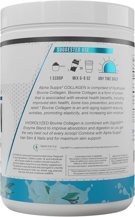 Premium Hydrolyzed Collagen Protein Powder - Collagen Peptides Supplement for Men & Women with Digestive Enzymes - 30 Servings (French Vanilla)