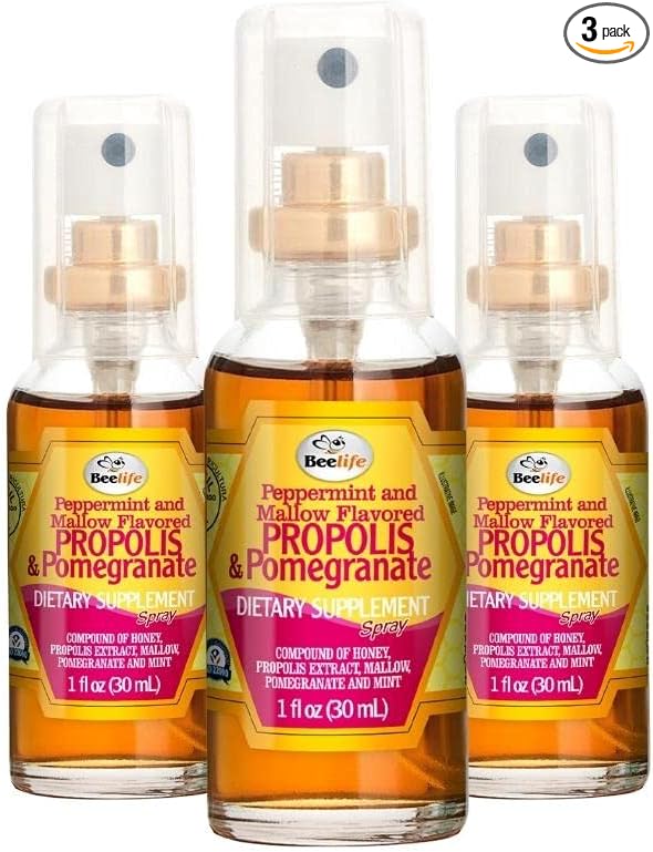 Beelife Propolis Throat Spray – Soothing Honey, Mint & Pomegranate - Natural Immune Support & Sore Throat Relief – Antioxidants, Rich in Flavonoids & Artepillin C, No Sugar, Gluten-Free -3-Pack, 90ml