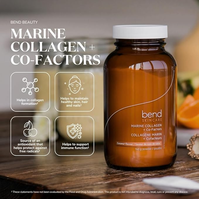 Bend Beauty Marine Collagen + Co-Factors | Coconut Flavored Collagen Powder | Hydrolyzed Collagen Supplement | Fish Collagen Peptides + Silicon + Vitamin C | Supports Healthy Skin, Hair and Nails