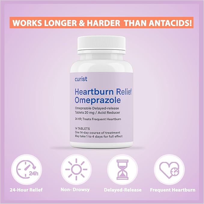 Curist Omeprazole 20mg Tablets - 42 Count Delayed-Release Tablets - Acid Reflux Medicine for Heartburn Relief