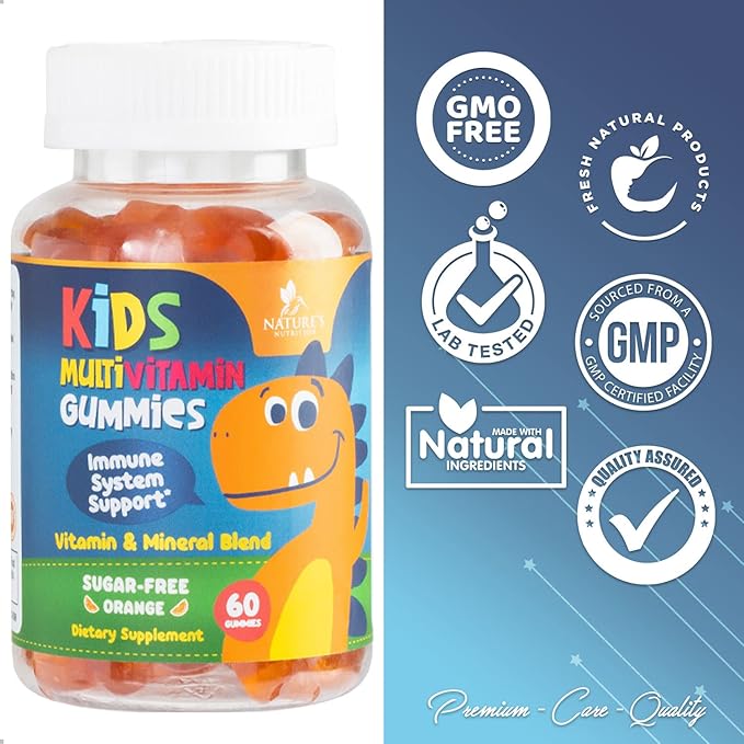 Multivitamin for Kids Gummies - Daily Kids Vitamins with Vitamin D3, C, B12, B6, A & Zinc for Immune Support, Chewable Multivitamin Gummy for Toddlers & Children, Orange Flavor, Non-GMO - 60 Gummies