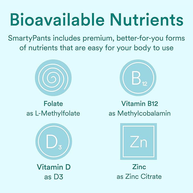 SmartyPants Prenatal Vitamins for Women, Sugar Free Multivitamin Gummies: Methylfolate, Omega 3 (ALA) Vitamin D3, C, Vitamin B12, B6, A, K & Zinc, Inositol, Erythritol Free, 60 Count (20 Day Supply)