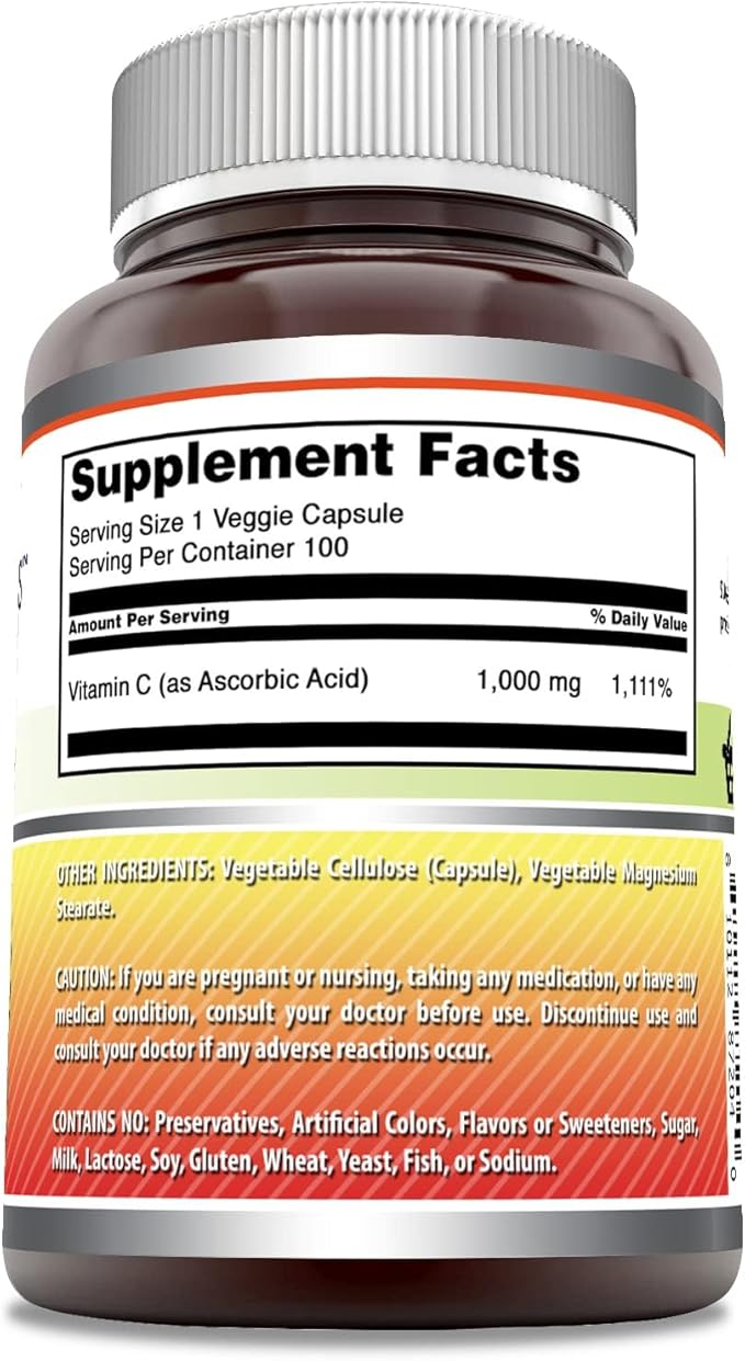 Amazing Formulas Vitamin C Supplement | 1000 Mg | Veggie Capsules | Non-GMO | Gluten-Free | Made in USA (100 Count, 2 Pack)
