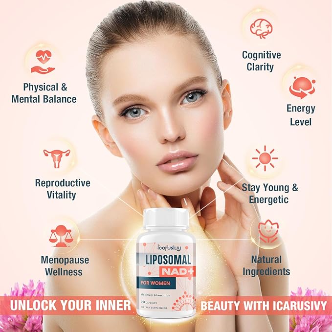 2000MG Liposomal NAD+ for Women, NAD+ Supplement, with Ashwagandha, Maca, Black Cohosh & Ginkgo Biloba, Max Absorption, NAD Plus - Menopause, Cognitive Clarity, Energy, Aging Defense, 180 Capsules