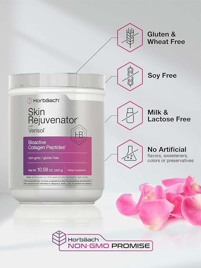 Horbäach Skin Rejuvenator with Verisol 10.58 oz | Bioactive Collagen Peptide Powder | Types I and III | Non GMO, Gluten Free Supplement