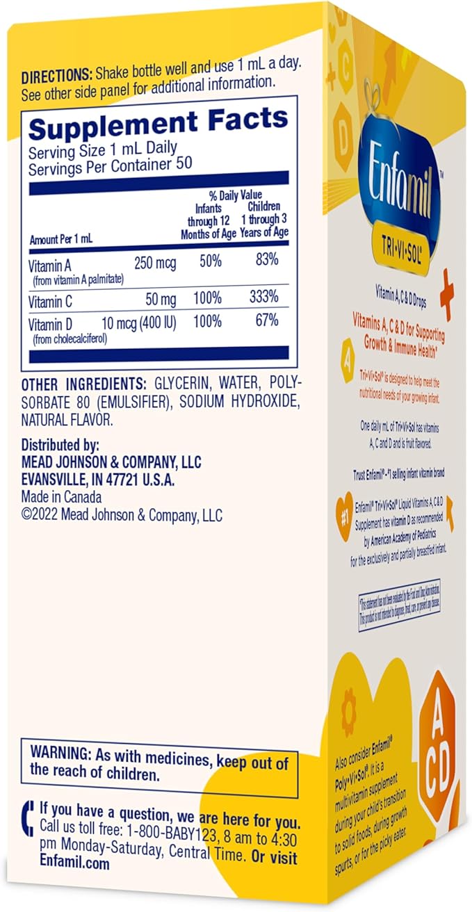 Enfamil Prenatals & Baby Vitamins Tri-Vi-Sol Vitamin A, C & D Multi-Vitamin Drops for Infants, Supports Growth & Immune Health, 50 mL Dropper Bottle,1.69 Fl Oz (Pack of 2),MJ-030