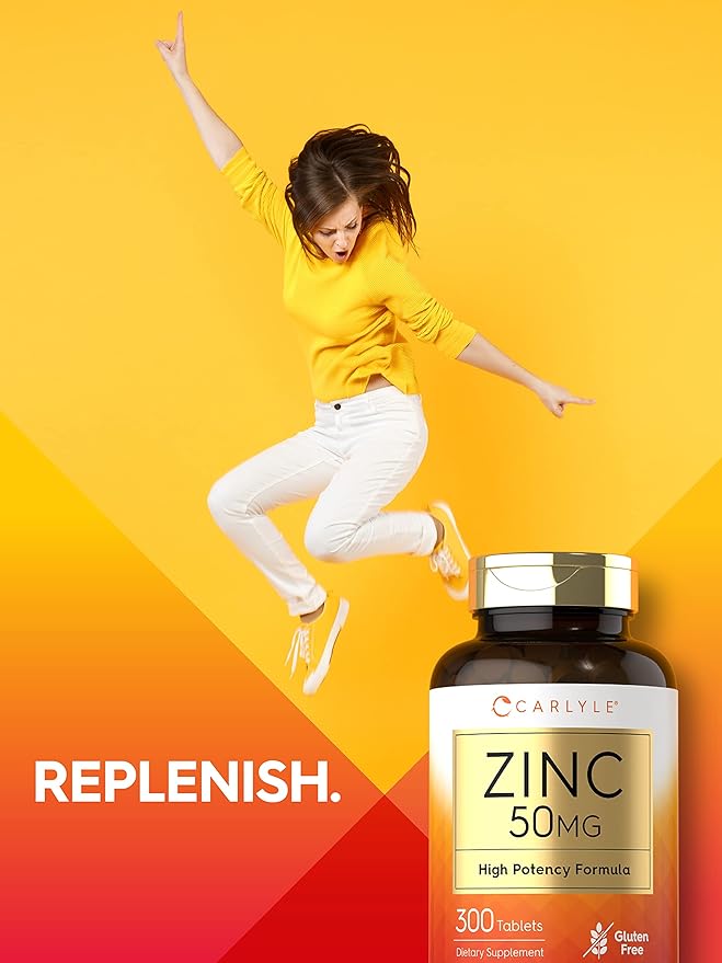 Carlyle Zinc 50mg | 300 Tablets | Vegetarian, Non-GMO, and Gluten Free Supplement | Zinc Gluconate | High Potency Formula