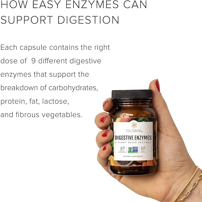 Truvani Digestive Enzymes | 9 Enzyme Blend | Digestive Support | Reduce Bloating | Increased Nutrient Absorption | Non-GMO Capsules| 30 Day Supply