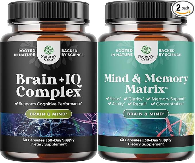 Bundle of Nootropic Memory Supplement for Brain Support and Advanced Brain Supplement for Memory and Focus - for Brain Boost and Natural Energy Booster - for Brain Fog Clarity Energy and Recall