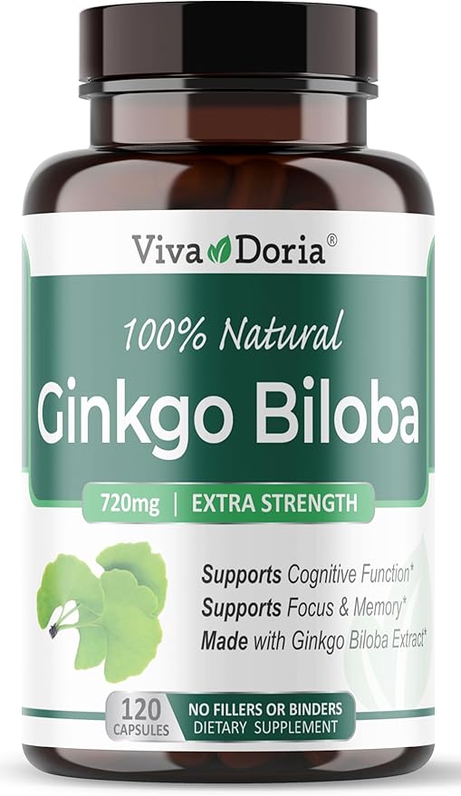 Viva Doria Ginkgo Biloba 720mg, Supports Brain Function & Memory Support, 120 Vegetable Capsules