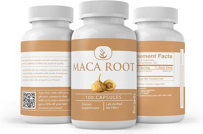 PURE ORIGINAL INGREDIENTS Maca Root, (100 Capsules) Always Pure, No Additives Or Fillers, Lab Verified