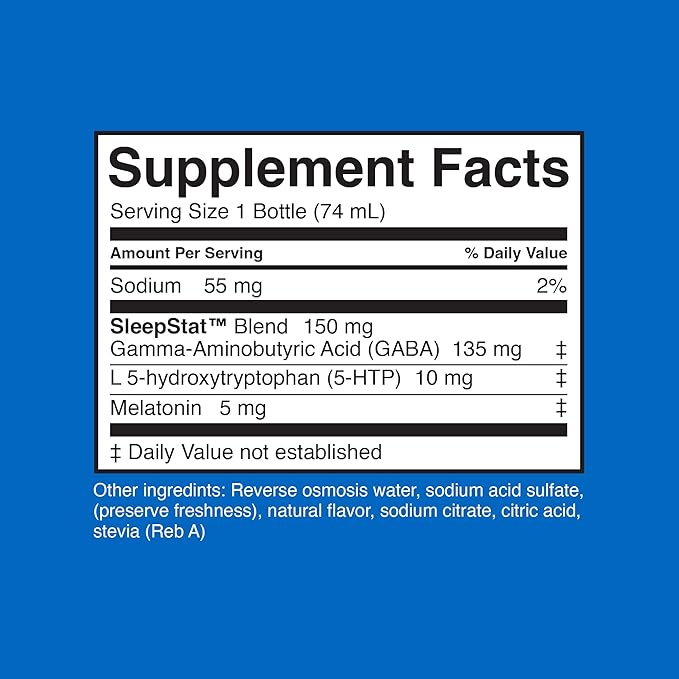 Dream Water Sleep Aid Supplement Drink; Melatonin 5mg, GABA, 5-HTP; Zero Sugar, Natural Flavors, No Added Colors, 2.5 oz Liquid Sleep Shots, Nighttime Nectar, 12-Count