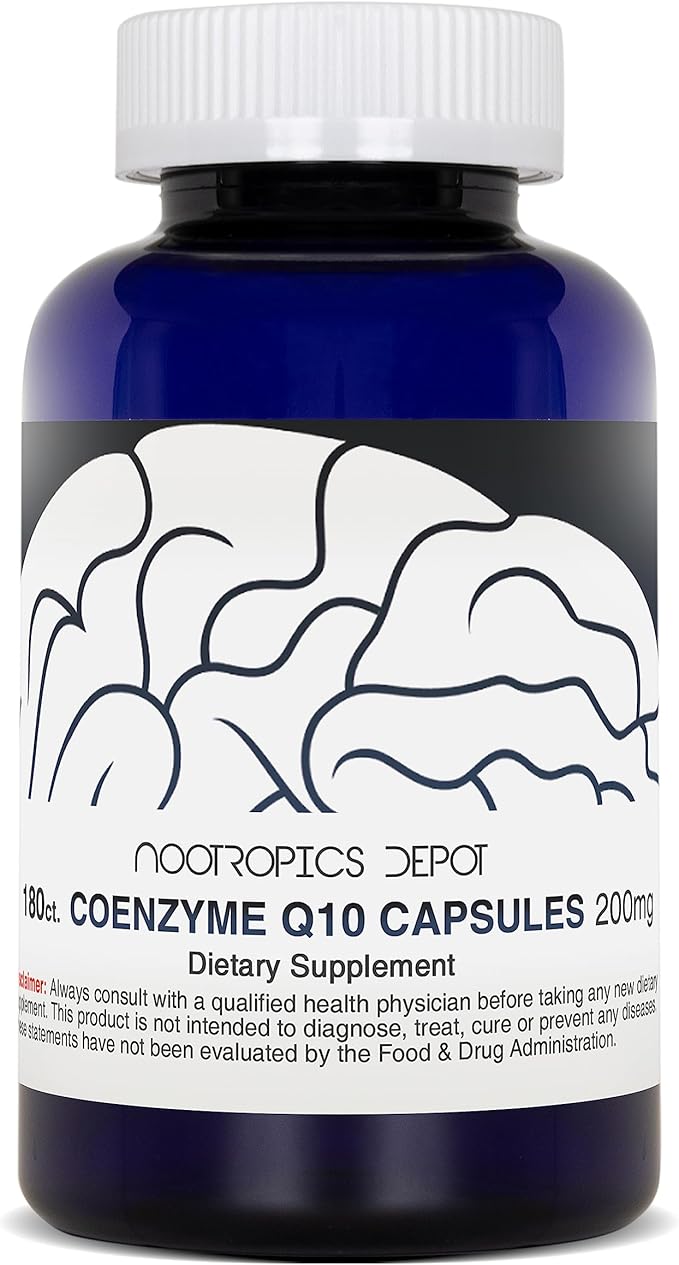 Nootropics Depot CoEnzyme Q10 Capsules | 200mg | Ubiquinone | 180 Count | Energy, Cognitive & Cellular Function