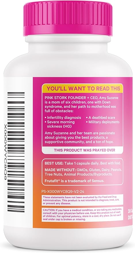 Pink Stork Prenatal Probiotics for Women - 50 Billion CFU, Vitamin B6, Prebiotics, Morning Sickness, Gut Microbiome, Pregnancy Probiotic, Immune Support, Pregnancy Must Haves - 30 Capsules