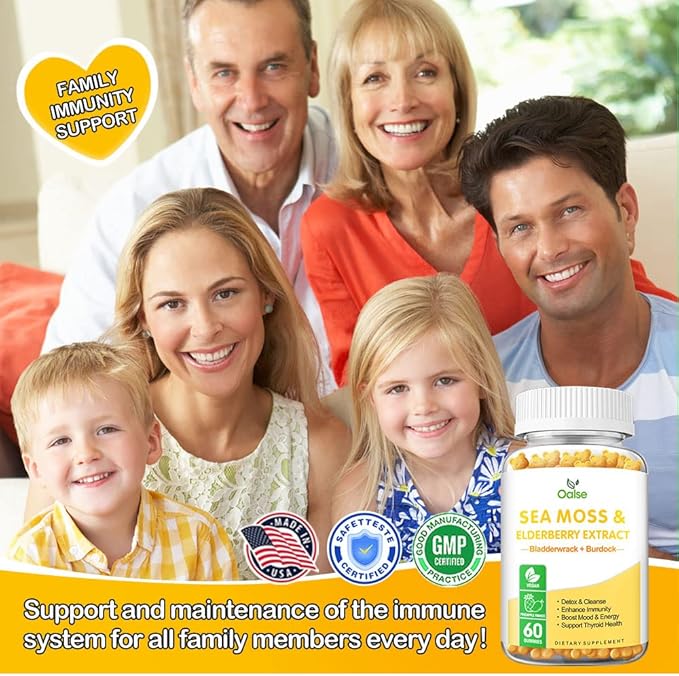 Sea Moss Gummies for Adults and Kids, 2000mg Raw Seamoss, Bladderwrack, Burdock Root, Elderberry, Pepper, Vitamin C & D3, Zinc Supports Immune System & Boost Energy (2-Pack)