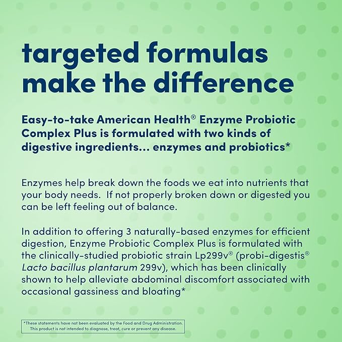 AMERICAN HEALTH Enzyme Probiotic Complex Plus, 20 Billion Microorganisms - Clinically Studied Strain - Advanced Support for Gas & Bloating* - Non-GMO - 30 Capsules, 30 Total Servings