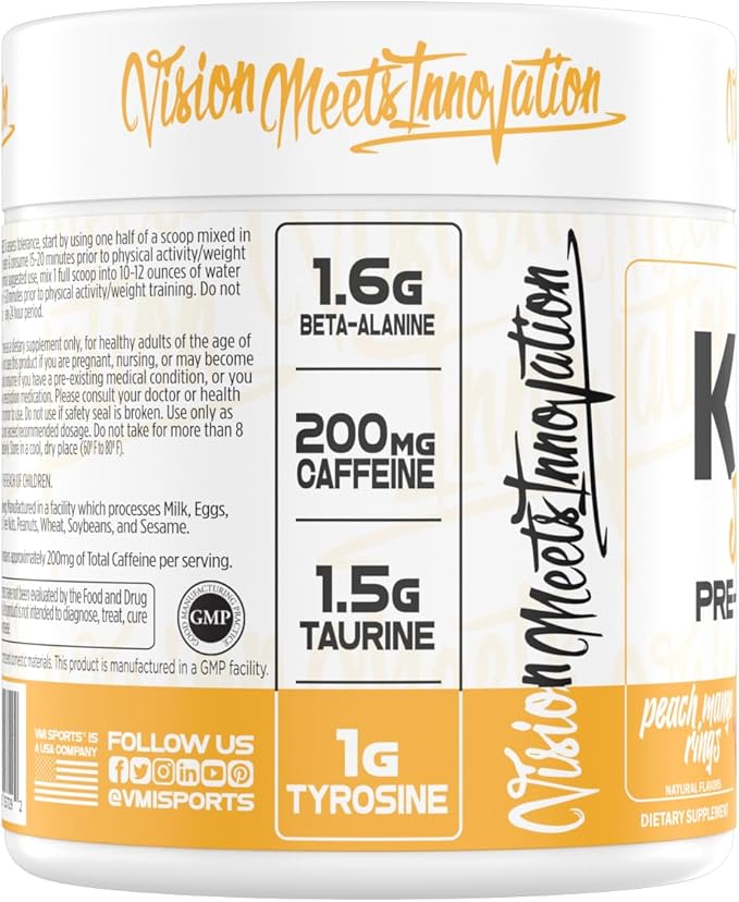 K-XR Sport Pre-Workout Powder | Energy – Performance – Focus and Pumps | Maximum Absorption Formula | Great Taste for Men & Women | 30 Servings (30 Servings, Peach Mango Rings)