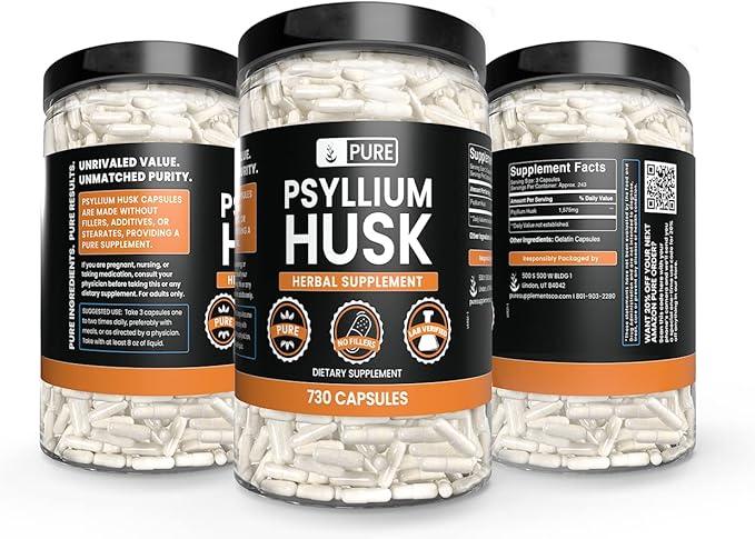 PURE ORIGINAL INGREDIENTS Psyllium Husk (730 Capsules) No Magnesium Or Rice Fillers, Always Pure, Lab Verified
