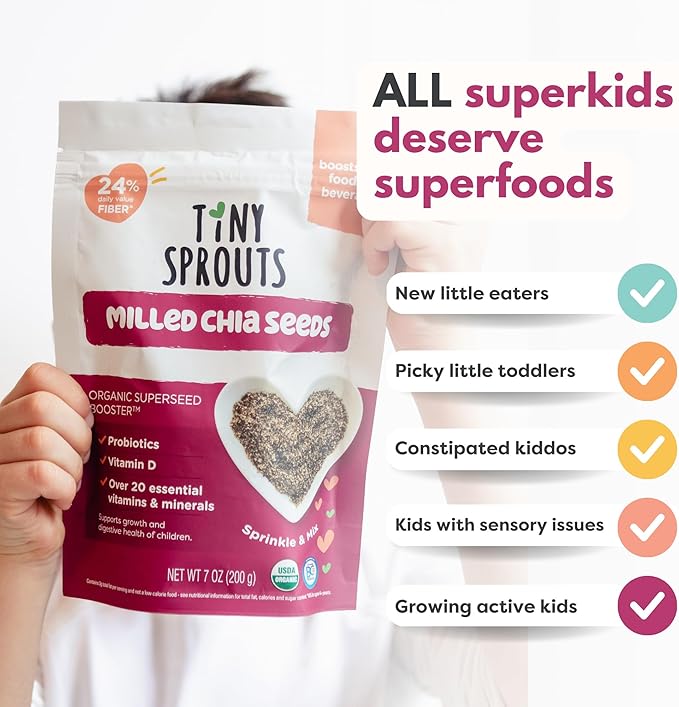 Superseed Organic Milled Chia Seed with VITAMIN D + PROBIOTICS, Omega-3s Prebiotic Fiber Protein, Seeds for 6M+ Babies Toddlers & Kids for Immune & Digestive Support (7oz x 1 Pack)