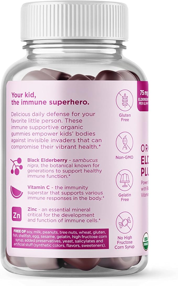 Hyland's Kids Organic Elderberry Plus Gummies, Organic Black Elderberry with ZINC and Vitamin C, Immune Support for Children, 48 Vegan Gummies