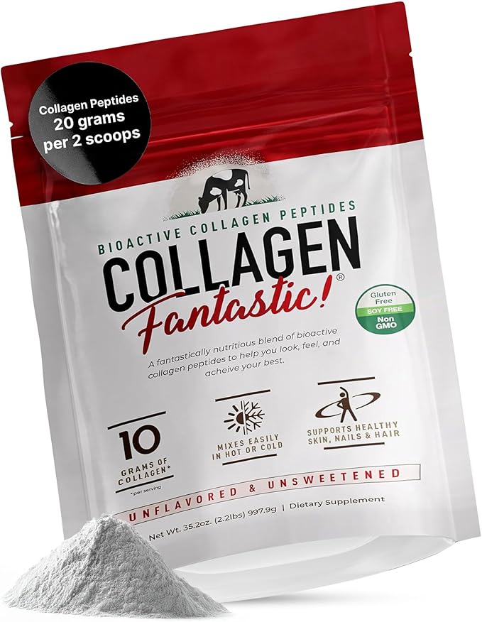 Collagen Fantastic Hydrolyzed Collagen Peptides Powder (90 Servings) - Grass Fed Bovine Collagen Protein Powder Type 1 & III for Joint, Bone & Skin Support - Gluten Free, Soy Free & Non-GMO (2.2 Lb)