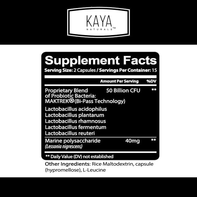 Kaya Naturals Probiotic 50 Billion CFU - Probiotics for Women, Probiotics for Men and Adults, Natural - Gut Health & Immune Support Supplement - Provides Digestive Support - 30 Vegetable Capsules