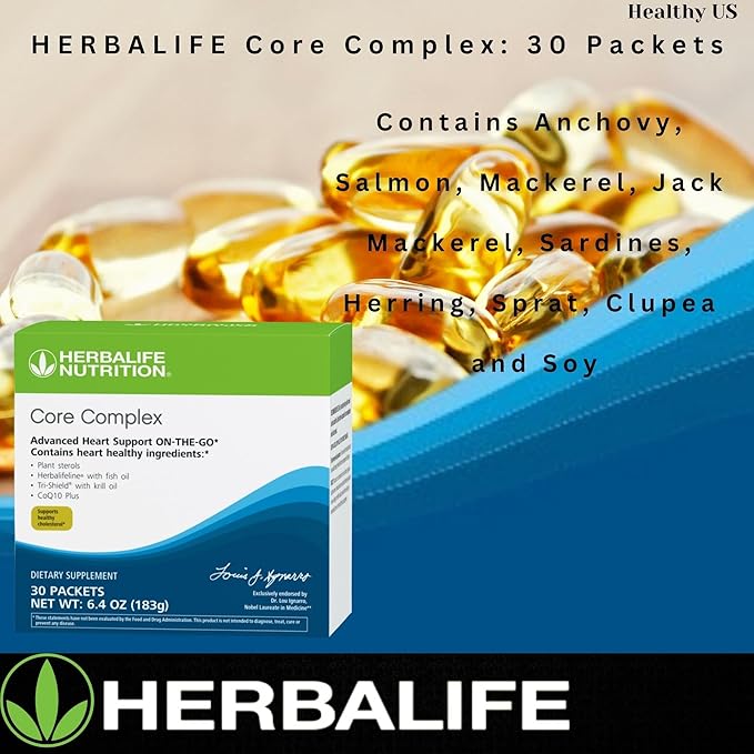 Herbalife Core Complex: 30 Packets 6.04 Oz (183g) Advanced Heart Support ON-The-GO, Supports Healthy Cholesterol, Contains Heart Healthy Ingredients with Vitamin D, Vitamin E, Vitamin B6, Vitamin B12