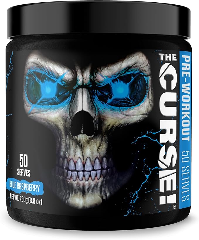 JNX SPORTS The Curse! Pre Workout Powder for Men & Women, Caffeine, Beta-Alanine, Creatine, L-Citrulline, 50 Servings, Blue Raspberry Flavor – Boost Energy, Strength & Focus