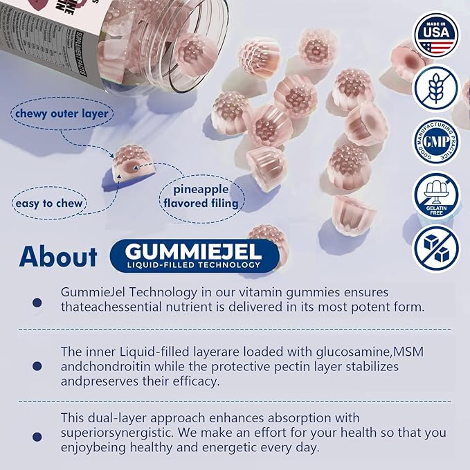 1Pack 5000MG Glucosamine Chondroitin Gummies with MSM & Elderberry Extra Strength - Joint Support, Antioxidant Immune Support Supplement for Adults, Men & Women, Blueberry Flavor, 60 Count.