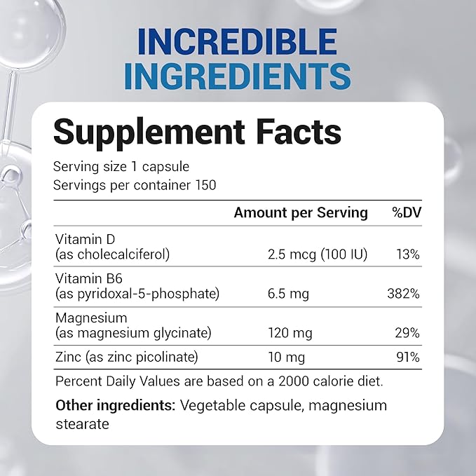 Dr. Berg Magnesium Glycinate with Vitamin D, B6 & Zinc for Stress Relief, Calm, Relaxation, & Good Sleep* - 120 mg Per Magnesium Supplement Capsule - Chelated Magnesium Glycinate - 150 Caps