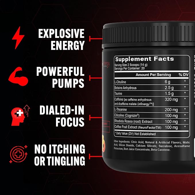PEScience Prolific Energy Pre Workout – L Citrulline for Nitric Oxide, Rhodiola & CDP Choline Nootropic for Focus – Preworkout for Men & Women – 40 Scoops, Acai Berry Punch