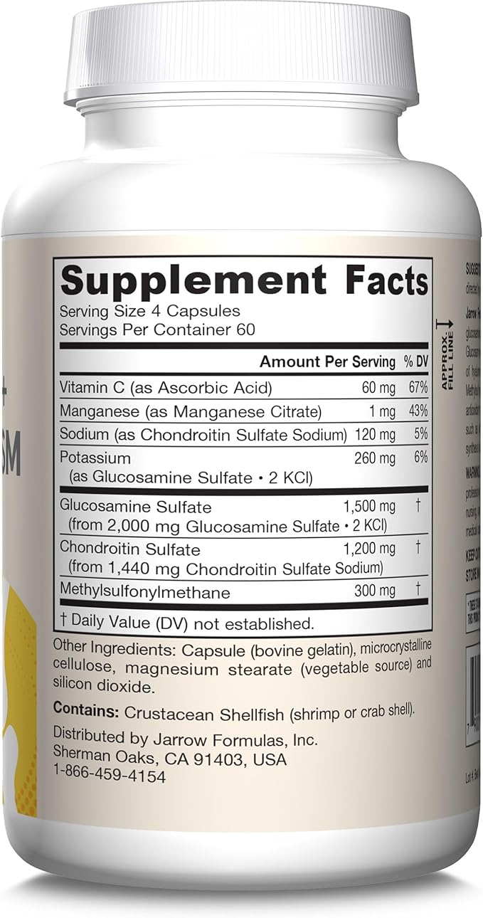 Jarrow Formulas Glucosamine + Chondroitin + MSM Capsules, Joint Support Supplement with Vitamin C and Manganese, 240 Capsules, 60 Day Supply, Pack of 12
