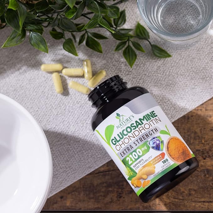 Glucosamine Chondroitin MSM 2100mg Complex - Joint Support Supplement for Joint Mobility & Comfort For Men and Women with Turmeric & Boswellia, Triple Strength Glucosamine Supplements - 180 Capsules