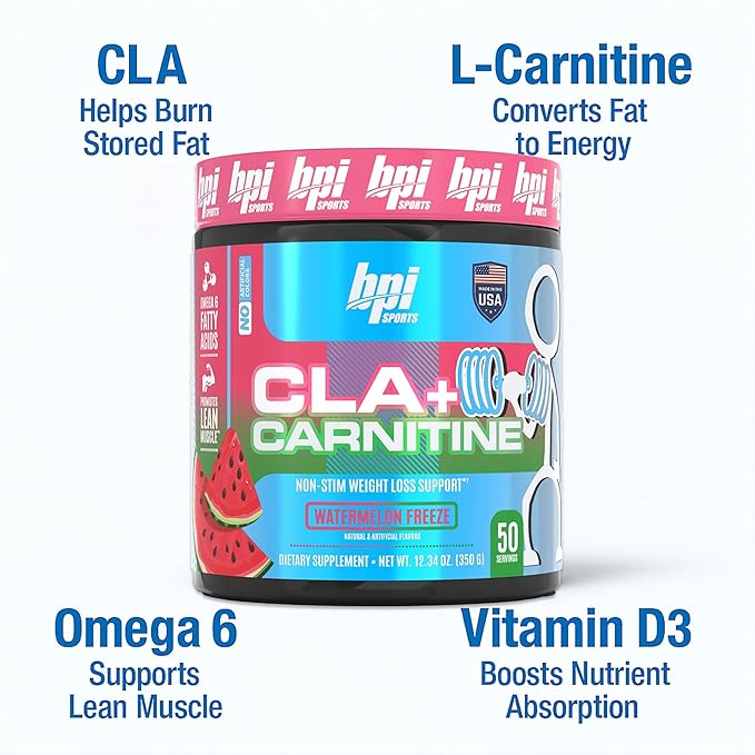 BPI Sports CLA + Carnitine – Conjugated Linoleic Acid – Performance, Lean Muscle – Caffeine Free – For Men & Women –Watermelon Freeze – 50 servings – 12.34 oz