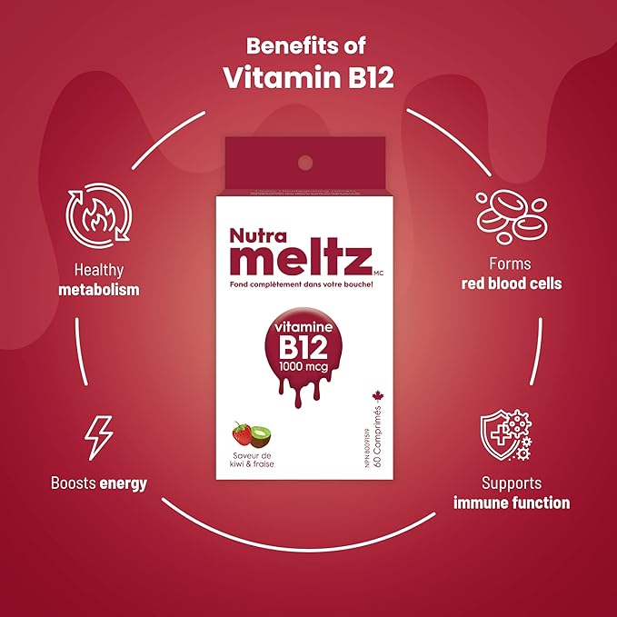 Vitamin B12 1000 mcg – Methylcobalamin B12 Enhances Energy, Cognition, Red Blood Cell Production Quick Dissolving Tablets for Vitamin Deficiency – Strawberry & Kiwi Flavor (60 Tablets)