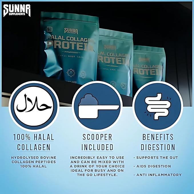 Halal Bovine Collagen Protein Powder for Hair Skin Nails and Joints - Type (I, III) Hydrolysed Premium Bovine Collagen Peptides for Women and Men | Gluten Free | Unflavoured