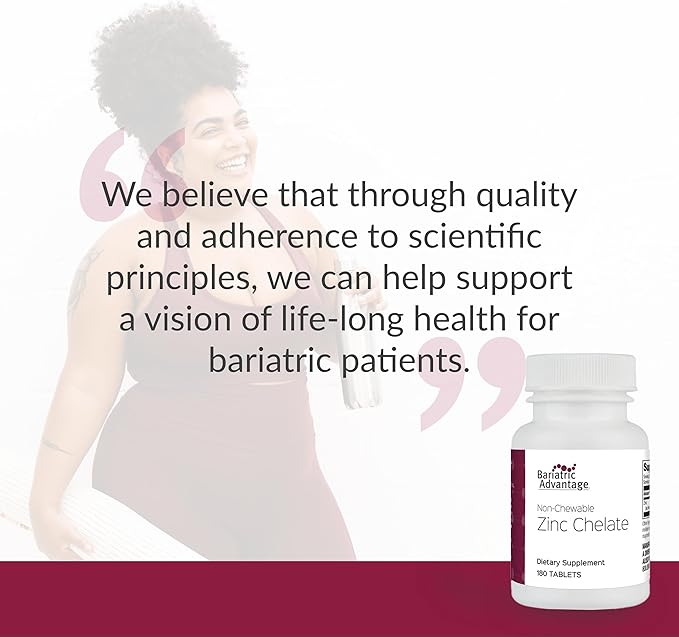 Bariatric Advantage Non Chewable Zinc Chelate, Highly Absorbable 20 mg Zinc Arginine and Zinc Glycine Tablets for Bariatric Surgery Patients - 180 Tablets