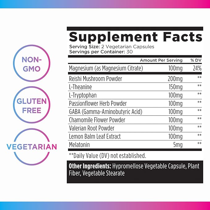 Livingood Daily Sleep Support, 5mg Melatonin (60 Vegetarian Capsules) - Natural Sleep Aid for Adults - Sleeping Pills Supplement with Valerian Root, Chamomile, Tryptophan, & GABA Promote Deep Sleep